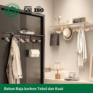 Pano.V Modern Hook Eco-Friendly <b>Space</b>-<b>Saving</b> Wall-Mounted Coat Hooks Door <b>Hanger</b> Wardrobe Living Room Multifunction Beech Wood - Product Image 2