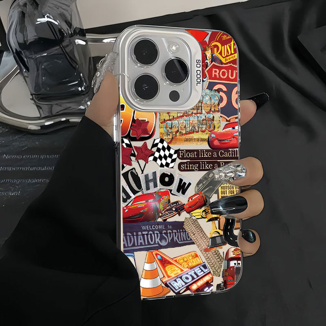 Fashion Color-printed Racing Phone case for iPhone 15 16 17 Pro Max Matte Anti-drop Colourful Silver Protective Cover