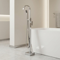 Ensemble de douche et robinetterie de baignoire moderne en laiton chromé, mitigeur monocommande pour salle de bain, robinet de baignoire autoportant à montage au sol, douchette à main en acier inoxydable 304