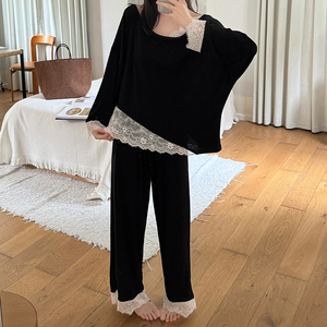 Conjuntos de ropa de dormir Conjunto de encaje Pijamas Mujer Casual Simple Sexy Estante de algodón Pijamas cómodos Ropa de casa - Product Image 5