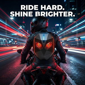 Sac à dos moto LED Night Shadow avec écritures dynamiques lumineuses et yeux de roue, sacoche pour casque intégral de moto - Product Image 1