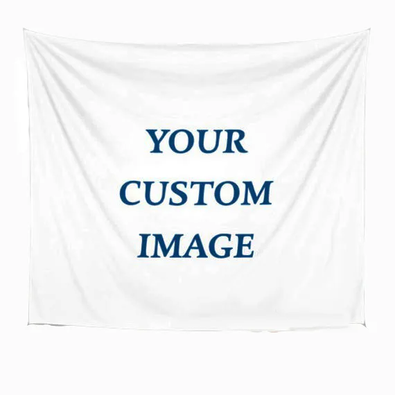 Fabrik direkt liefern kein MOQ Home Room dekorative Wandbehang Logo Druck <span class=keywords><strong>Baumwolle</strong></span> Polyester Stoff benutzer definierte Wandteppich
