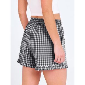 FOXA Short de pyjama décontracté pour femme à carreaux vichy, taille élastique, volants, pour l'été - Product Image 4