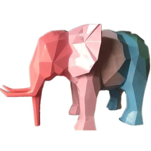 Большая наружная Геометрическая цветная статуя слона из стекловолокна с изображением животного для торгового центра