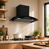 Hotte de cuisine électrique murale à commande par bouton, 600-900 mm, forte aspiration, faible bruit, verre incurvé en forme d'arc, classe A
