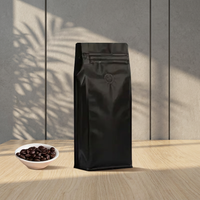 Sacs d'emballage pour café en aluminium, vierges, noirs et blancs, refermables, à fond plat, avec valve et fermeture éclair pour le café
