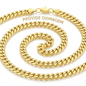 Collar de cadena cubana Miami de acero inoxidable chapado en oro de 14k de 3mm, 4mm, 5mm, 6mm, 8mm al por mayor con cierre de langosta para hombre - Product Image 3