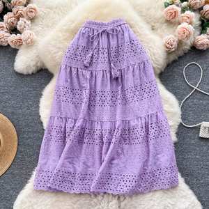 Falda de encaje estilo A para mujer, casual, de cintura alta, midi, elegante, para chicas, ropa de mujer al por mayor - Product Image 3