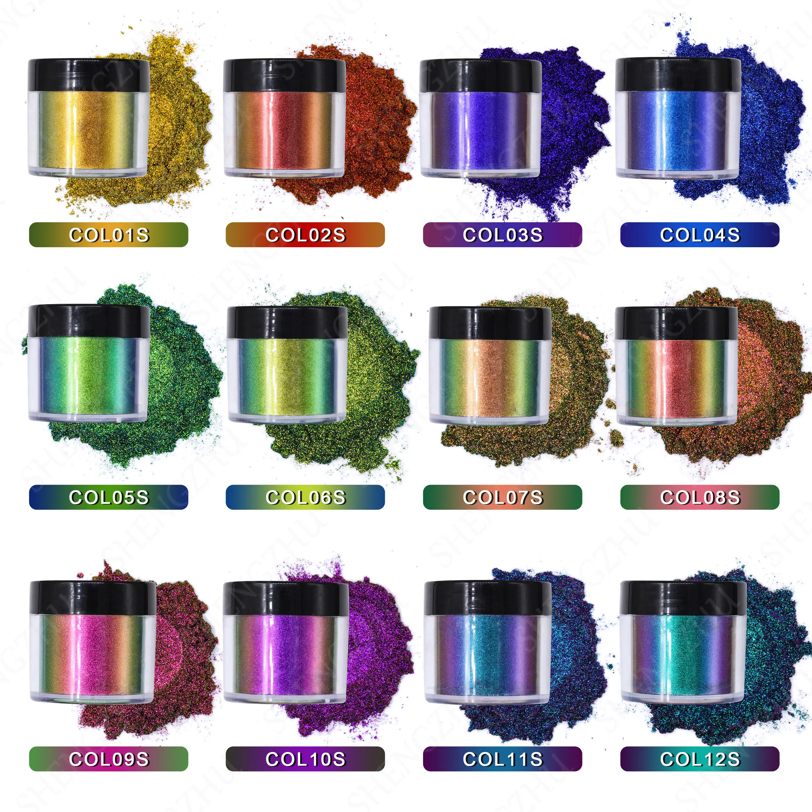 Grossiste 12 Couleurs Holographique Caméléon Mica Poudre Pour Résine Epoxy Caméléon Poudre Pigment