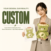 Mascotte en peluche ours Matcha Pudding, jouet en peluche personnalisé, animal en peluche, jouet doux, fabricant OEM ODM, logo personnalisé, cadeau promotionnel
