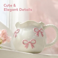 Tasse à café en céramique créative 3D avec nœud papillon, poignée torsadée colorée, bord ondulé, tasse à thé esthétique mignonne, cadeau pour femmes