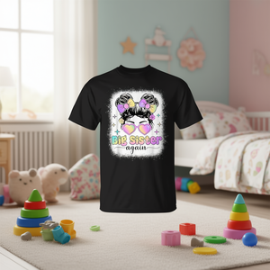 T-shirt Big Sister Again Messy Bun per bambine e neonate - Product Image 3