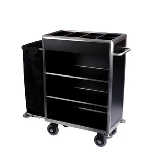 Chariot de ménage en plastique durable de la capacité 100kgs personnalisable chariots résistants de nettoyage d'hôtel de chariot - Product Image 3