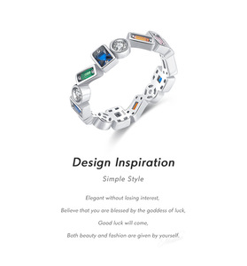 <b>925</b> <b>Silver</b> Eternity Band <b>Ring</b> Geometric Design Bezel Set Diamonds and Colorful Stones Unisex Minimalist Everyday Wear - Product Image 6