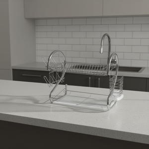 22-Inch S-Shaped Dish Rack 2-Level Chrome-Plated <b>Kitchen</b> <b>Storage</b> Rack - Product Image 2