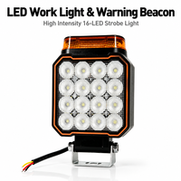 مصباح عمل LED للطرق الوعرة بـ 16 رقاقة، مربع الشكل 4 بوصات، 23 واط، إضاءة متعددة الوظائف مع ضوء تحذير وامض علوي للشاحنات