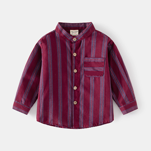 Детские рубашки с длинным рукавом для мальчиков, полосатые рубашки с воротником-стойкой, детские топы, оптовая продажа детской одежды - Product Image 3