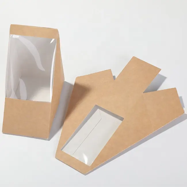 Eenmalige Driehoek Cakebox Sandwich Kaas Pizza Slice Box Gebakken Verpakking Kraft Papier Karton Met Doorzichtig Venster