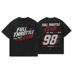 Oversized Full Throttle Club Racing Top Unisex Vintage Washed Check Flag Graphic Casual Sports <b>Tshirt</b> Wholesale - Product Image 4
