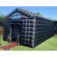 Tente de fête gonflable noire portable pour événements commerciaux, club de nuit gonflable avec éclairage LED disco pour jardin