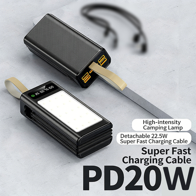 Latest Portable PowerBank 30000mah 22.5w Fast Charging Digital Display Multiple Outputs PD Power Bank 30000mAh With Lines