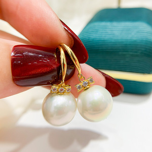 S925 <b>Silver</b> DIY Pearl Accessories Empty <b>Bracket</b> and Bow for 9-15mm Round Beads 21985 Fashion Drop Earrings with Earnail - Product Image 1