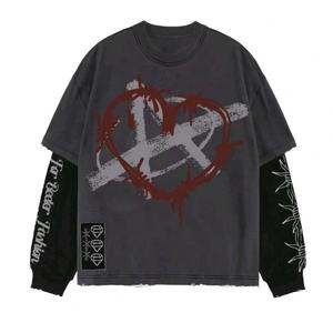 T-shirt graphique surdimensionné pour homme à manches deux couches avec impression numérique lourde 100% coton - Product Image 1