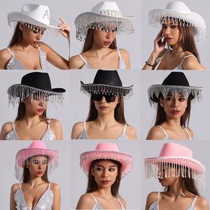 Sombrero de copa de soltero occidental con borla de diamantes de imitación sombrero de vaquera para mujer Cosplay despedida de soltera pesca deportes al aire libre viajes - Product Image 6