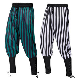 Nouveauté 2025 Pantalon de pirate pour <span class=keywords><strong>homme</strong></span>, style médiéval rétro, à rayures, taille élastique, en polyester, avec guêtres, pour déguisement, vente en gros pour le commerce extérieur, tendance - Product Image 4