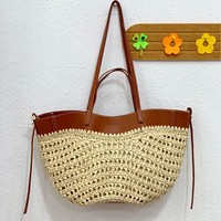 Sac fourre-tout femme en PU tressé couleur cognac, patchwork color-block, style vacances décontracté, nouvelle collection transfrontalière 2026