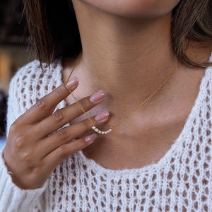 J & D 18K PVD Chapado en oro Collar de acero inoxidable Collar de moda elegante de cristal Perla Sonrisa Colgante Collar - Product Image 1