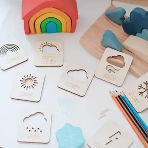 Montessori Weather Awareness Wooden Card Set Geometric Shape Matching Educational Game Toys For Children