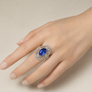 Anello retrò con pietra blu incisa, gioiello da donna per uso quotidiano dal design personalizzato - Product Image 2