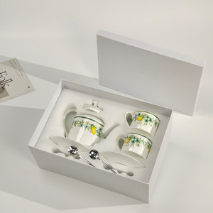 Service à café de luxe Série Citron en porcelaine fine, ensemble théière, tasses et soucoupes pour le thé de l'après-midi - Product Image 2