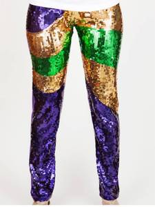 Vêtements de Mardi Gras pour femmes adultes, leggings à paillettes, <span class=keywords><strong>pantalon</strong></span> rayé violet - Product Image 4