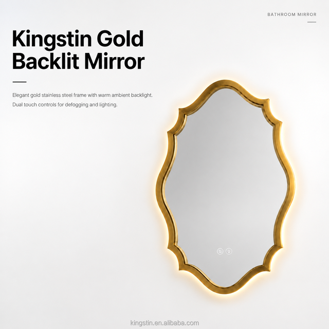 Kingstin Custom Ornate LED Backlit Mirror, Stainless Steel Smart Anti-Fog Bathroom Makeup Mirror with 3 Color Light