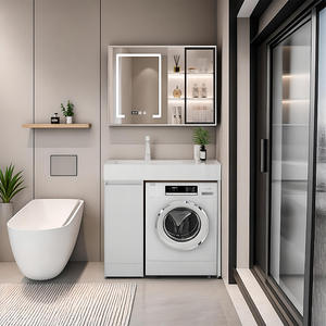 Mueble de lavandería integrado Chen Le con lavabo empotrado y espejo inteligente, de pie, color blanco - Product Image 3