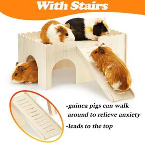 Grande <span class=keywords><strong>Habitat</strong></span> per animali staccabile in legno 4 ingressi rampa castello scale rifugio caverna capanna per cavie ricci piccola gabbia per animali domestici - Product Image 6