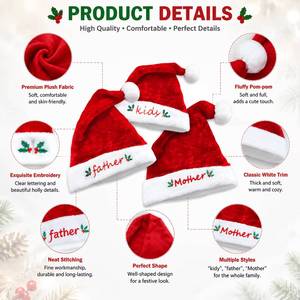 Ensemble familial de luxe en peluche courte, bonnet de Noël brodé pour parents et enfants, décorations de Noël - Product Image 6