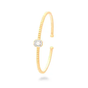 Gemnel hot sale 925 silver fashion square diamond gold plated cuff bangle bracelet