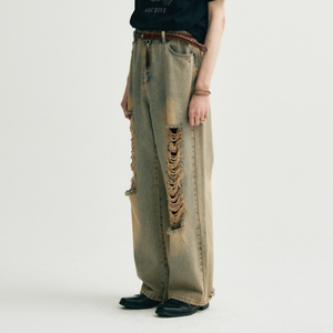 <span class=keywords><strong>Jean</strong></span> baggy vintage déchiré jaune pour homme, taille haute, idéal pour le quotidien - Collection 2026 - Product Image 2