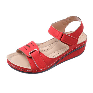 Summer New Large Slope Heels Leisure Fish Mouth Roman Sandals High Casual Square Slippers Open Zip PU Rubber Flat - Product Image 5