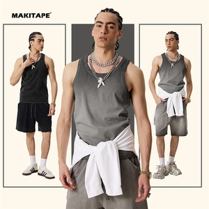 S2581 Chaleco sin mangas para hombre, estilo hip hop, transpirable, ecológico, para gimnasio, con efecto desgastado, estilo vintage, con lavado ácido - Product Image 1