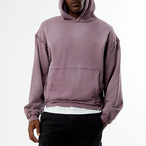Felpa con Cappuccio <span class=keywords><strong>Viola</strong></span> Lavata da <span class=keywords><strong>Uomo</strong></span> con Logo Personalizzato, Bordo Grezzo e Cuciture Esposte, Oversize, Stile Casual Streetwear - Product Image 4