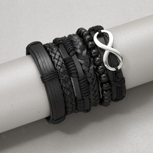 Lot de 6 Bracelets Punk en <span class=keywords><strong>Cuir</strong></span> Véritable pour Hommes <span class=keywords><strong>et</strong></span> Femmes, avec Breloques <span class=keywords><strong>et</strong></span> Perles en <span class=keywords><strong>Bois</strong></span>, Accessoires de Bijoux Manchette Tendance - Product Image 4