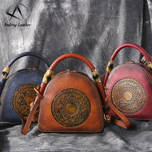 Sacs à main en cuir véritable Andong, sac à main rétro en cuir de vachette pour femmes, sac à bandoulière embossé, sacs vintage pour femmes - Product Image 1