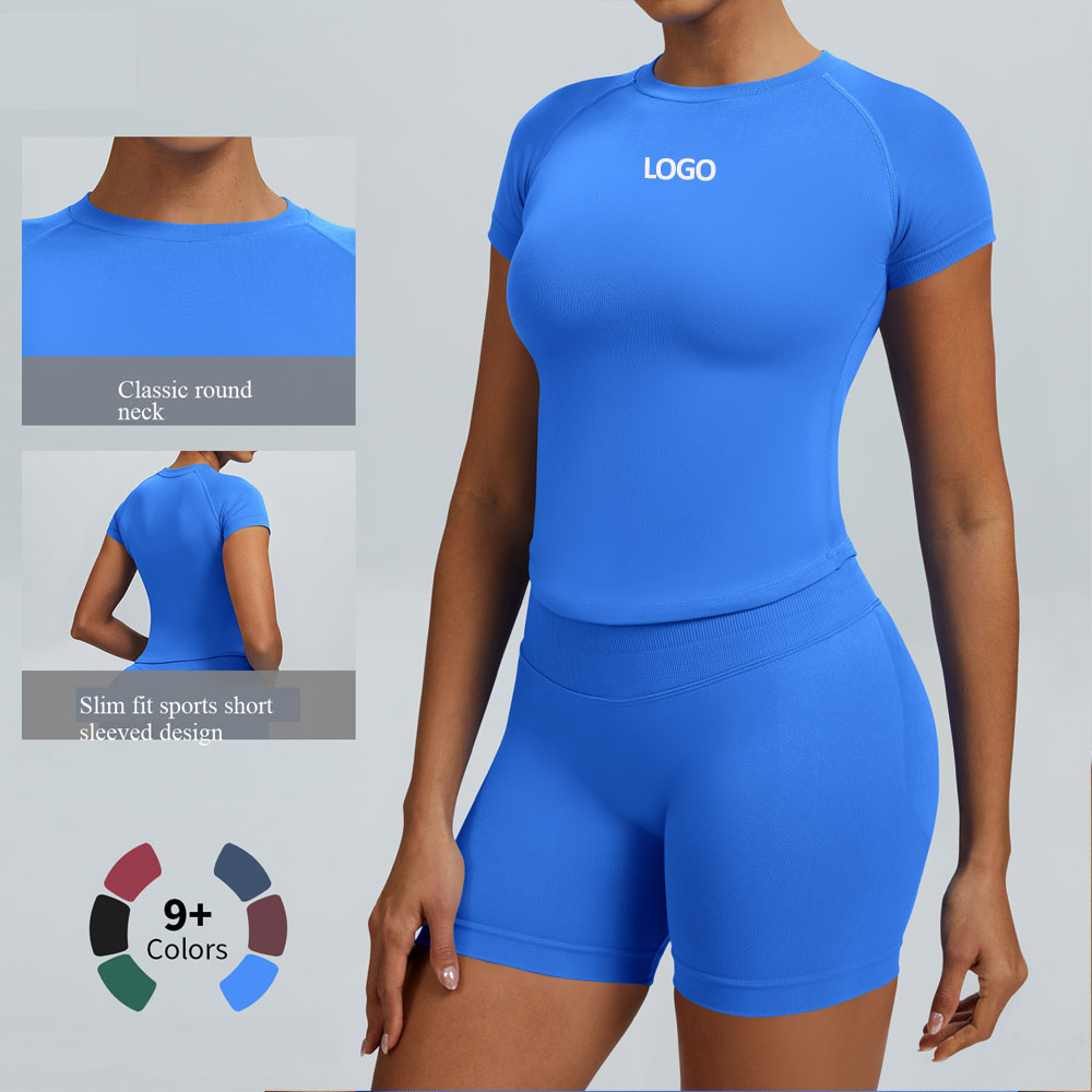 Custom Women Sports Sleeve Top Lightweight Breathable Quick Dry Seamless Yoga Top Sweat Wicking Fitness Women Yoga Short Sleeve