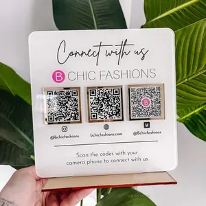 TableTop Logo Mirror Acrylic Social Media Business Sign Laser Cute Qr Code Sign Stand Plaque Mini Sign Holder Qr Code