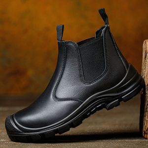 Anti-slip safety boots made of textured leather, anti-static, with <b>plastic</b> steel toe and polyurethane insole, winter work shoes - Product Image 2