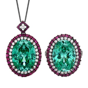 Wholesale Eco-friendly Copper 15*20/13*18mm Green Zircon Black Gold Plated Necklace and <b>Ring</b> <b>Sets</b> for <b>Women</b> Jewelry - Product Image 1